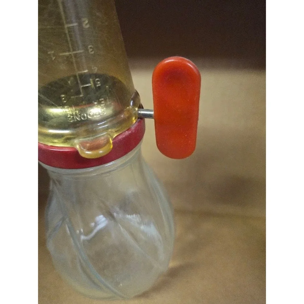 Vintage Hazel Atlas Glass Sugar Shaker Dispenser Red Plastic Top Swirl Base